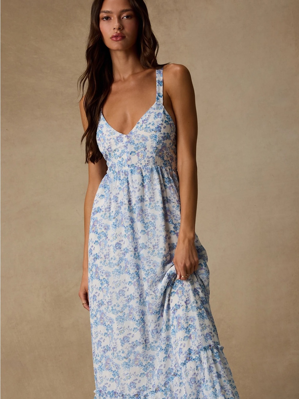 Lulu's My Love Story White Floral Print Tie-Back Maxi Dress